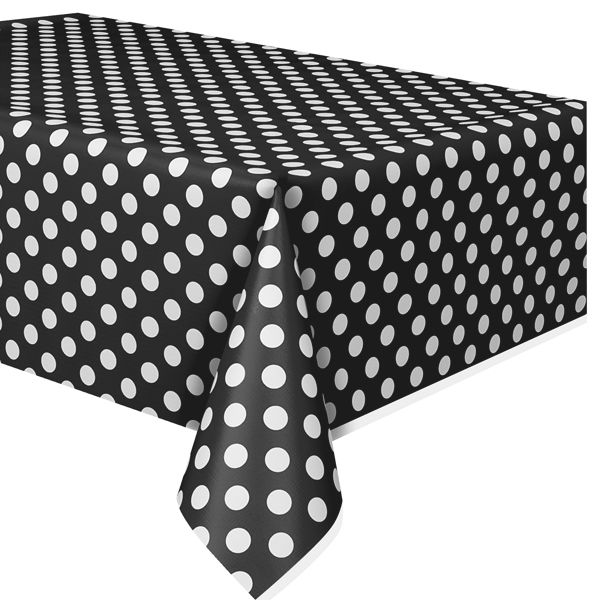 Tischdecke schwarz. weiß gepunktet 274 x 137 cm
