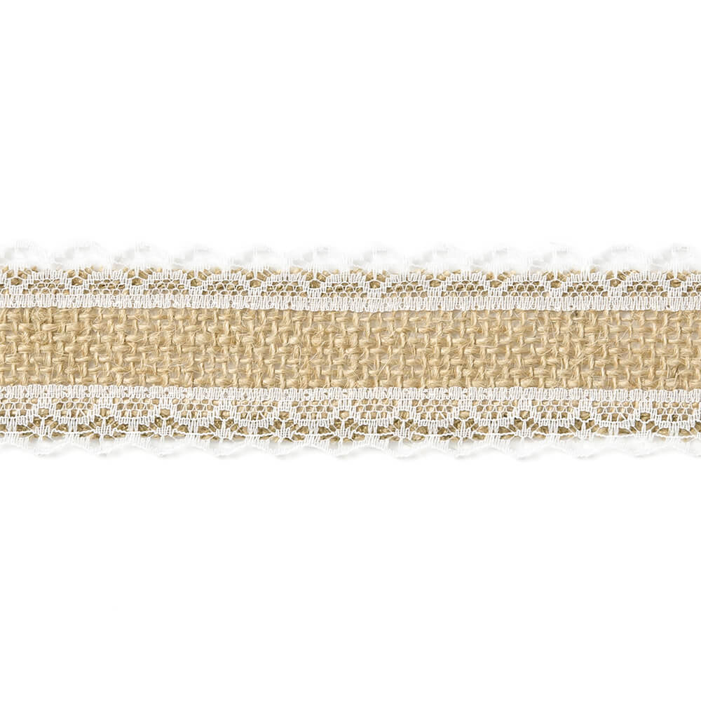 Juteband mit Spitze, 4x500cm  Juteband mit Spitze, 4x500cm
