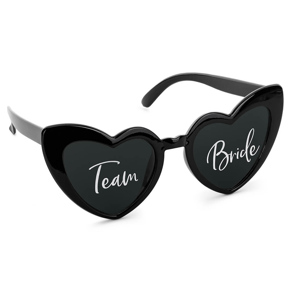 Herzförmige Brille mit Aufschrift - Team Bride, schwarz