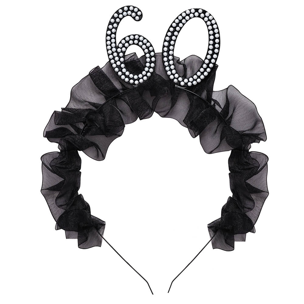 Stirnband ''60'' mit Rüschen und Perlen