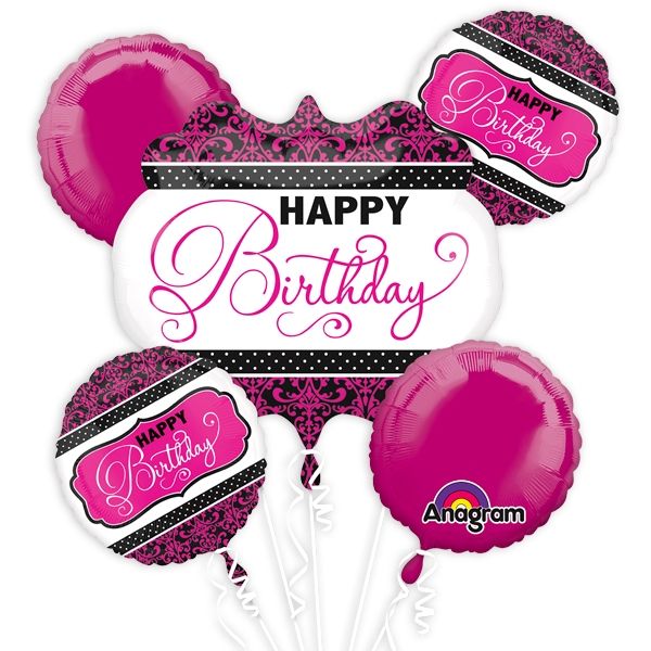 Folienballon Set Happy Birthday Pink & Schwarz 5 tlg.