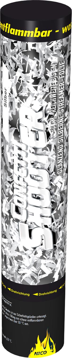 Nico-silber Party Popper Silbermetallic Konfetti 30cm