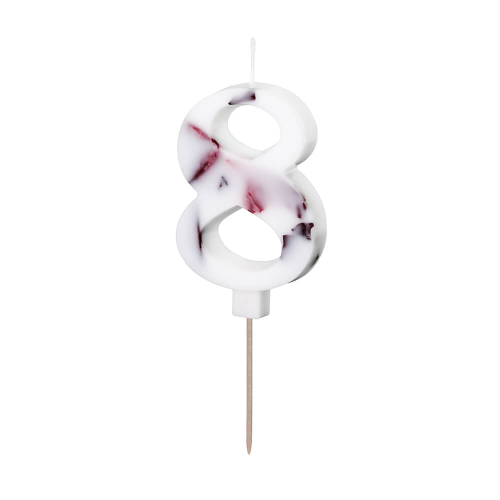 Geburtstagskerze Zahl 8 Weiß mit Blütenblättern, 8 cm