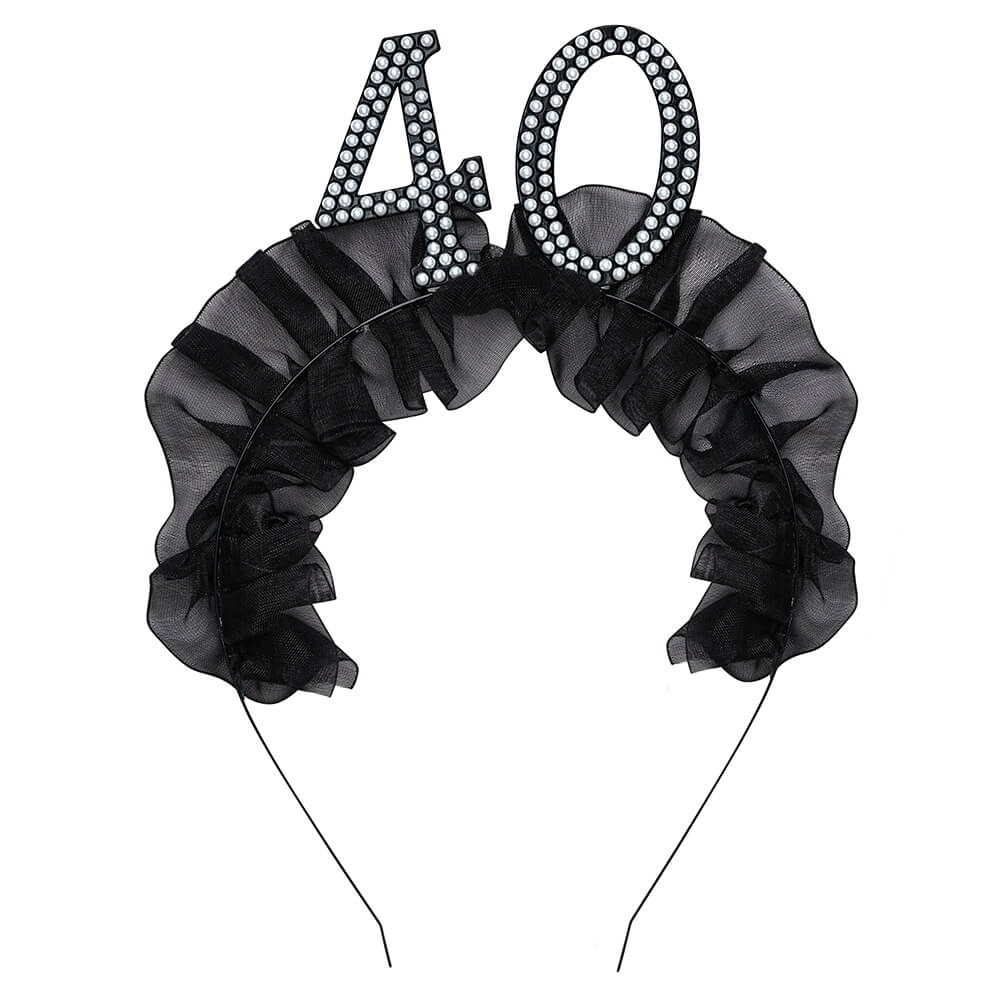 Stirnband ''40'' mit Rüschen und Perlen