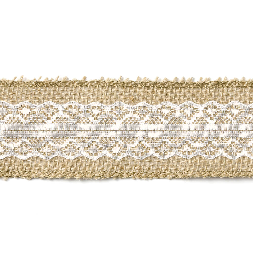 Juteband mit Spitze, 5x500cm Juteband mit Spitze, 5x500cm