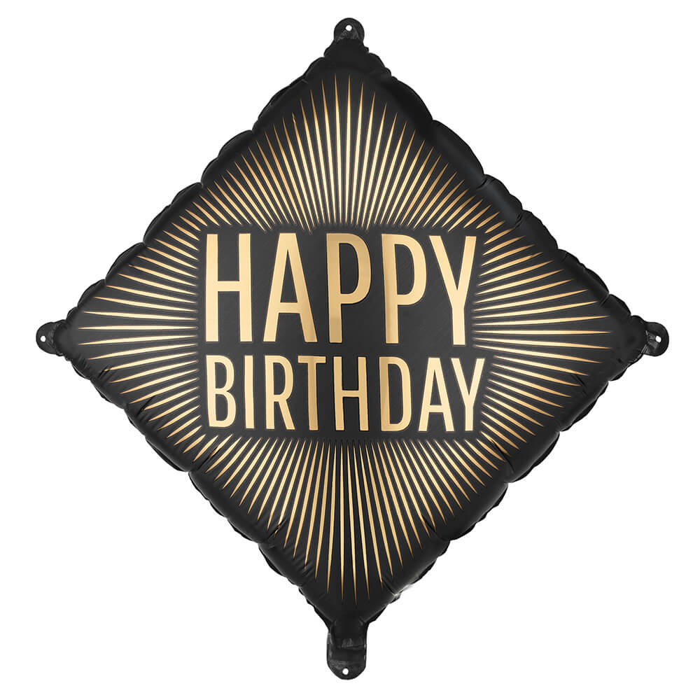 Folienballon Happy Birthday, 46 x 46 cm, Schwarz