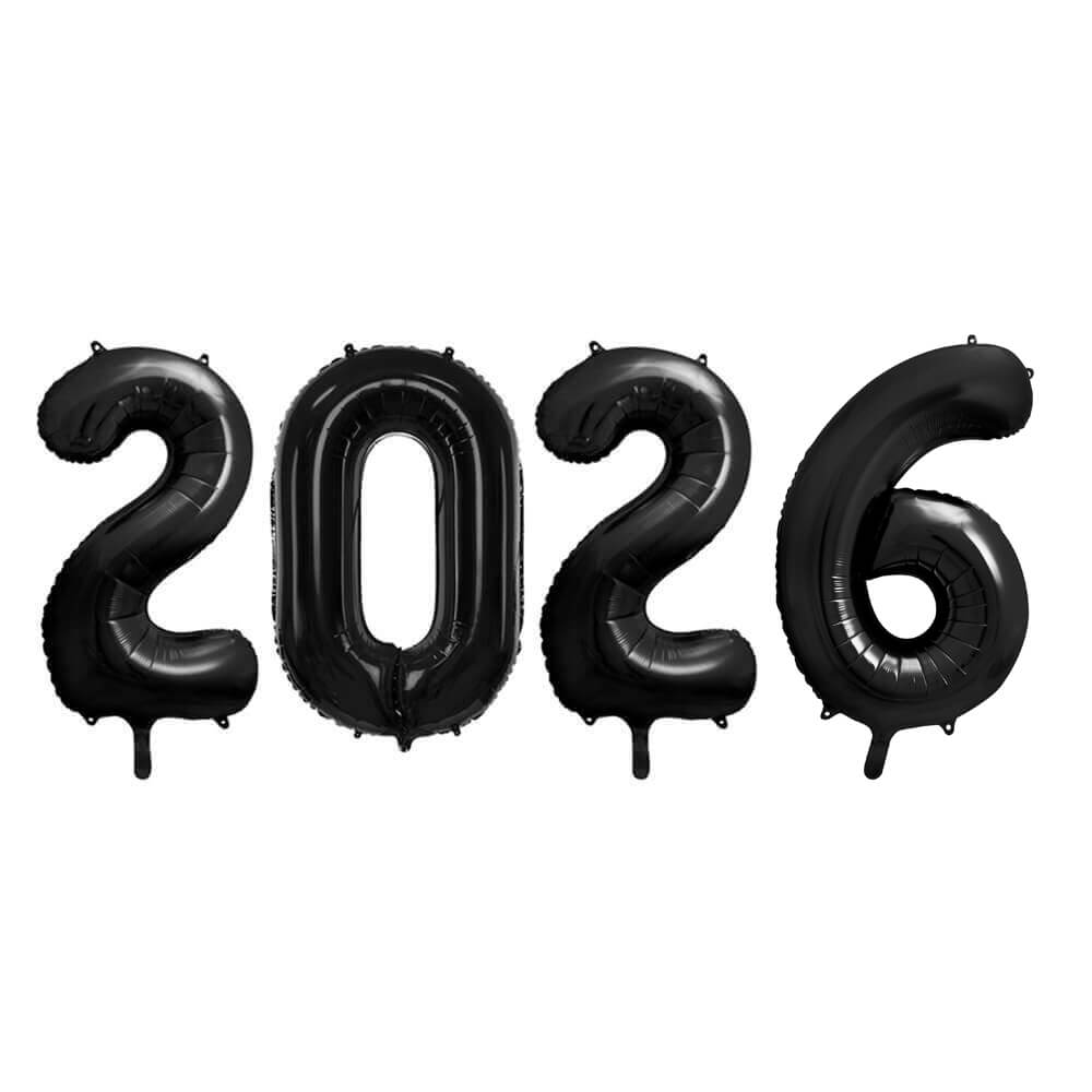 Folienballon Zahl 2026 in Schwarz, 0,86cm x 200cm