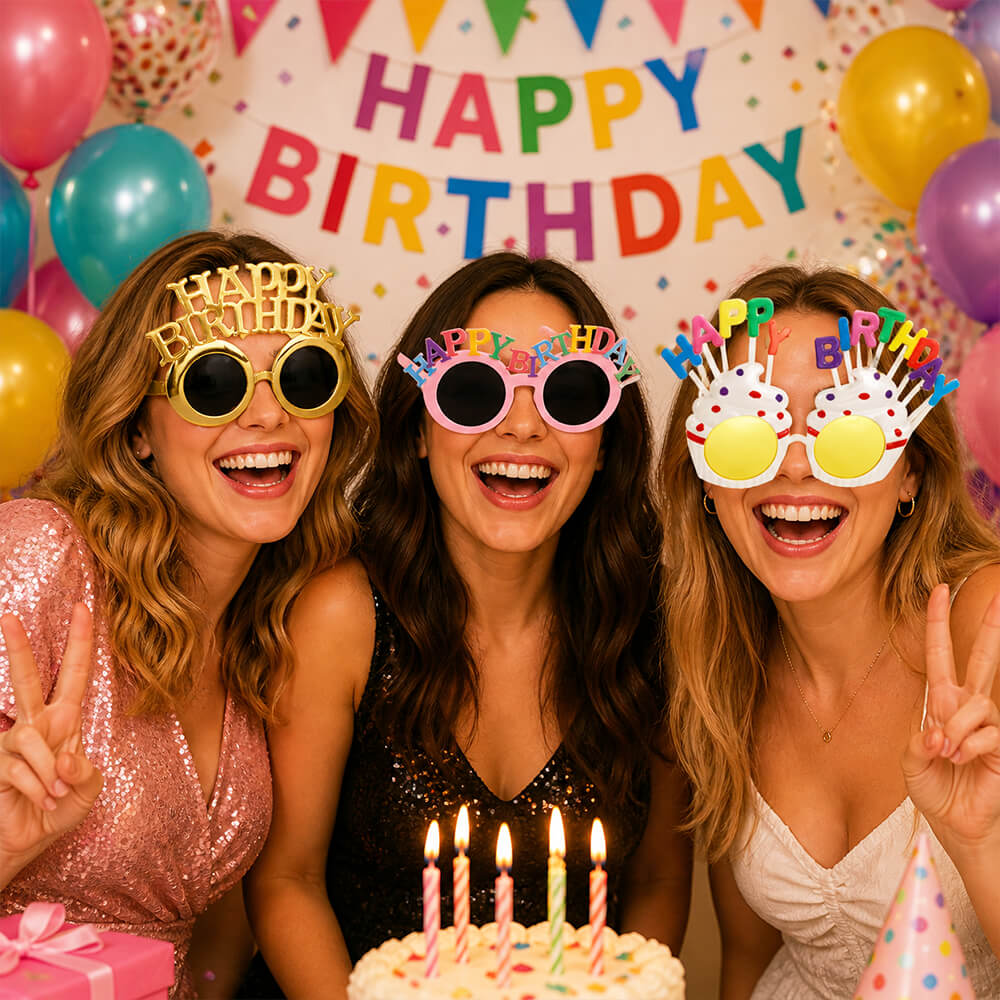 Brille Happy Birthday, Rosa mit Schriftzug