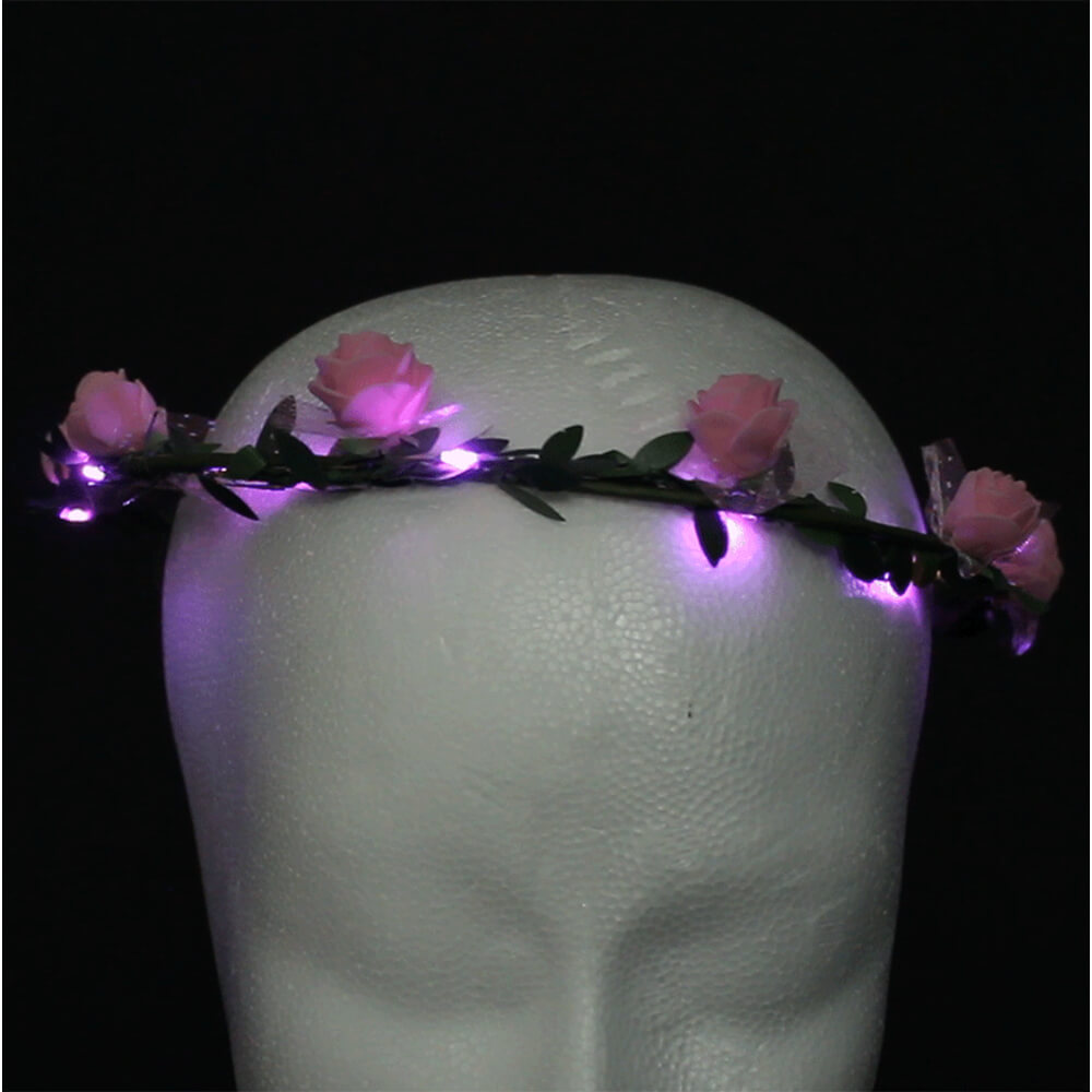 LED Haarband Haarkranz pinke Blumen LED Haarband Haarkranz pinke Blumen