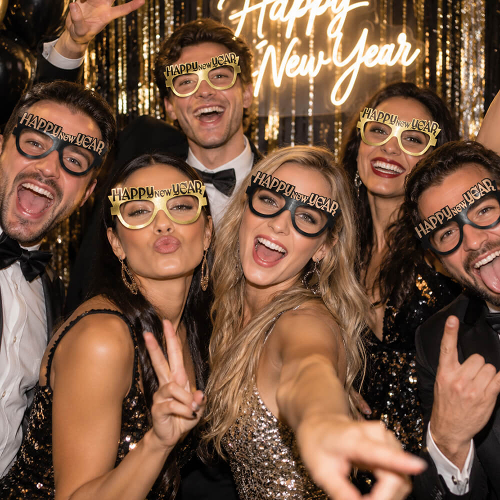 Partybrille Happy New Year, schwarz-gold, 6 Stück