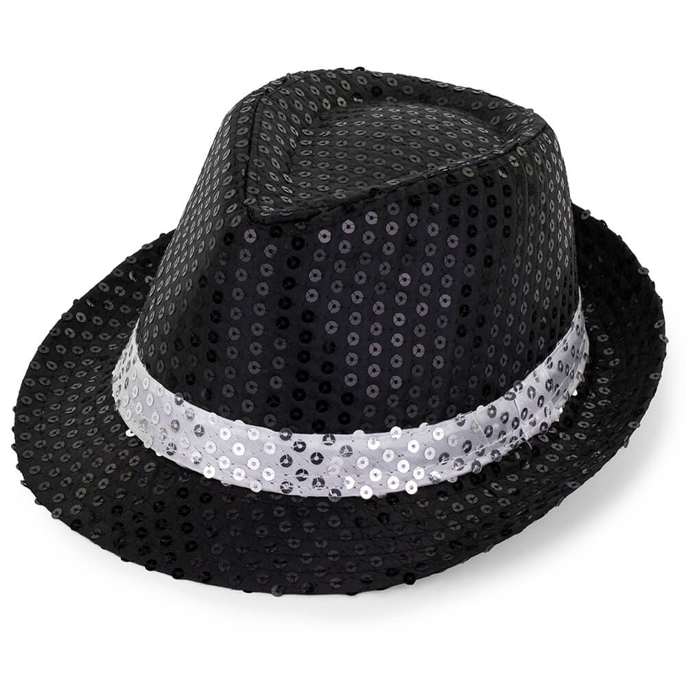 Paillettenhut mit Band, Ø 27 cm, Schwarz