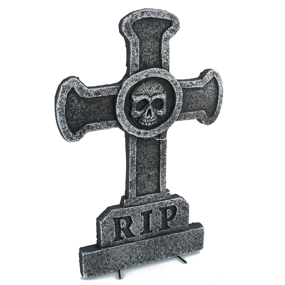  Grabkreuz mit Totenkopf grau 39 x 58cm