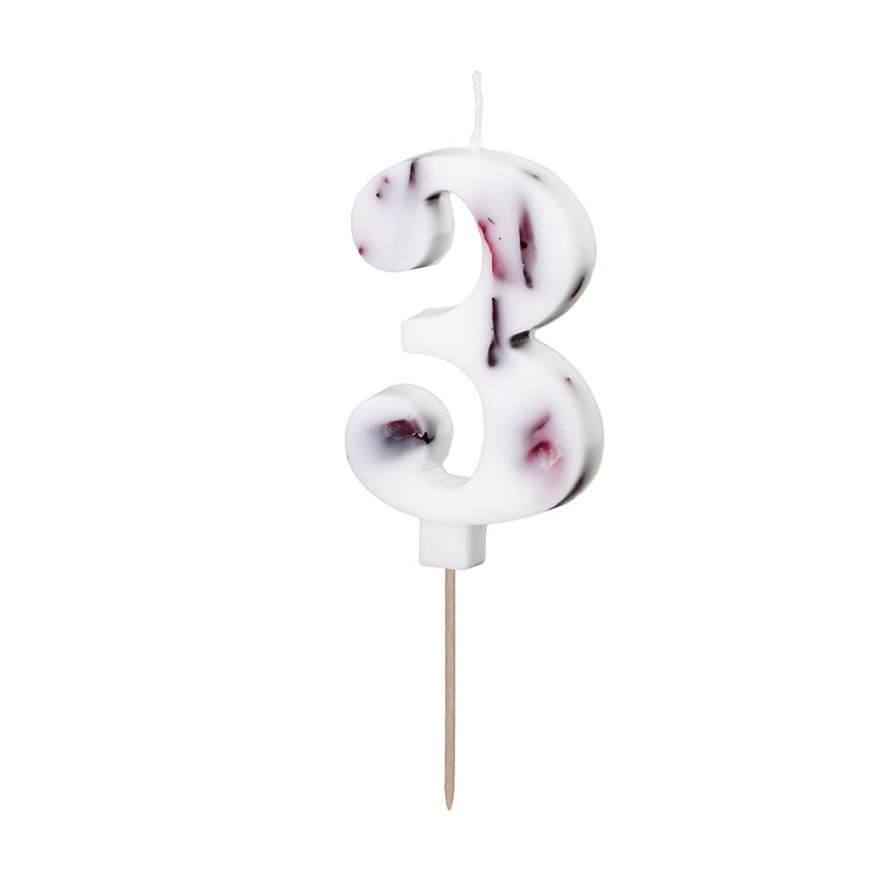 Geburtstagskerze Zahl 3 Weiß mit Blütenblättern, 8 cm