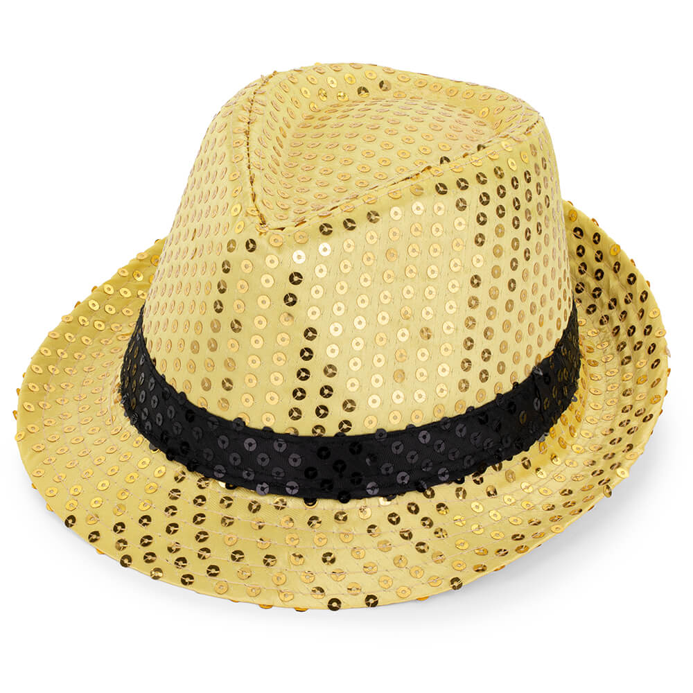 Paillettenhut mit Band, Ø 27 cm, Gold
