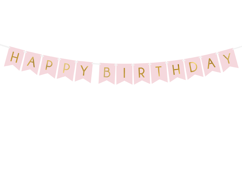 Banner Happy Birthday, Hellrosa, 15 x 175 cm