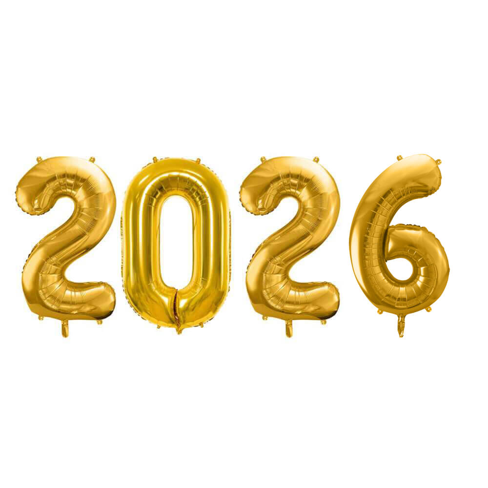 Folienballon Zahl 2026 in Gold, 0,86cm x 200cm