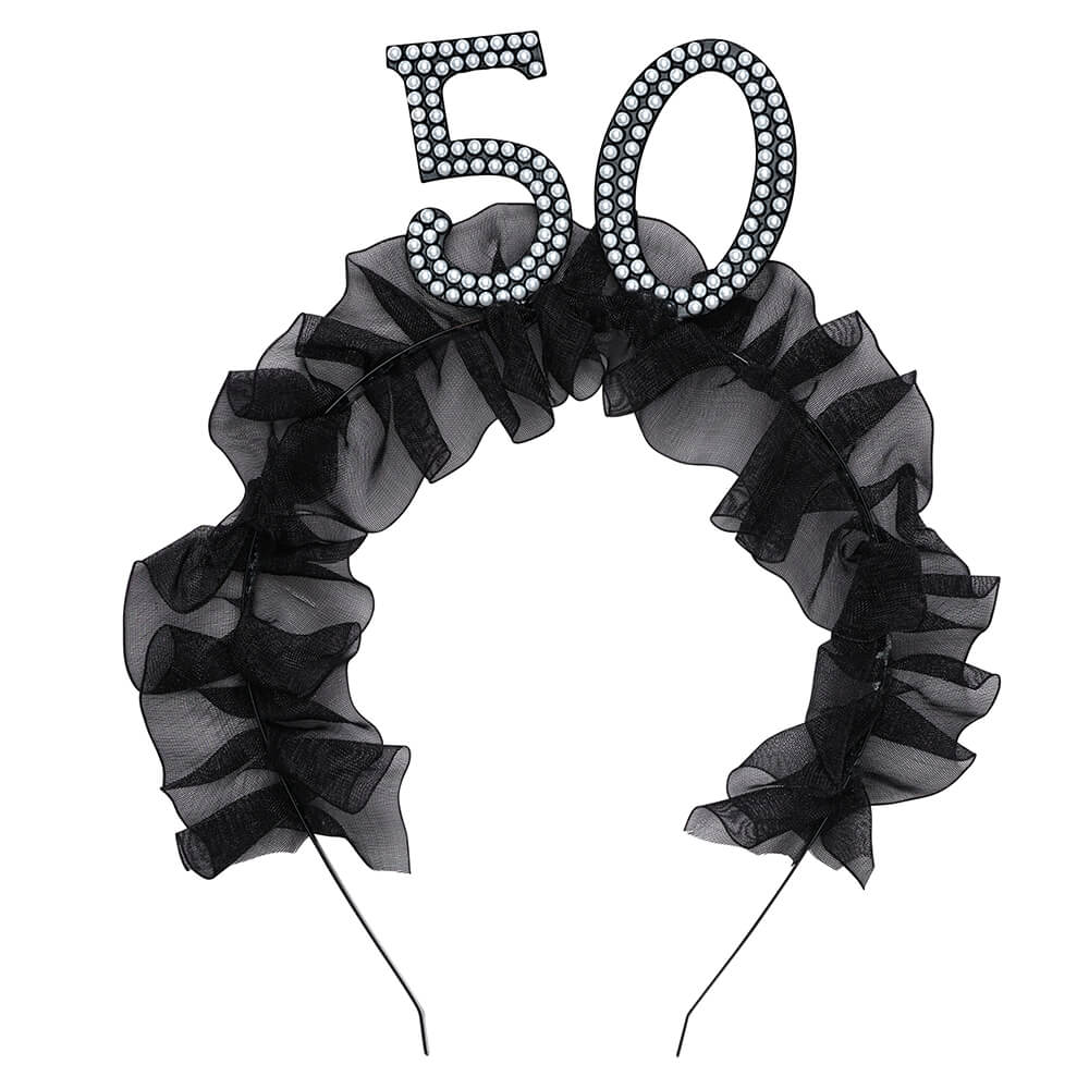 Stirnband ''50'' mit Rüschen und Perlen