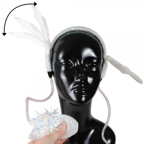 LED Haarreifen mit Wackelohren Flügel - Weiß glitzernd